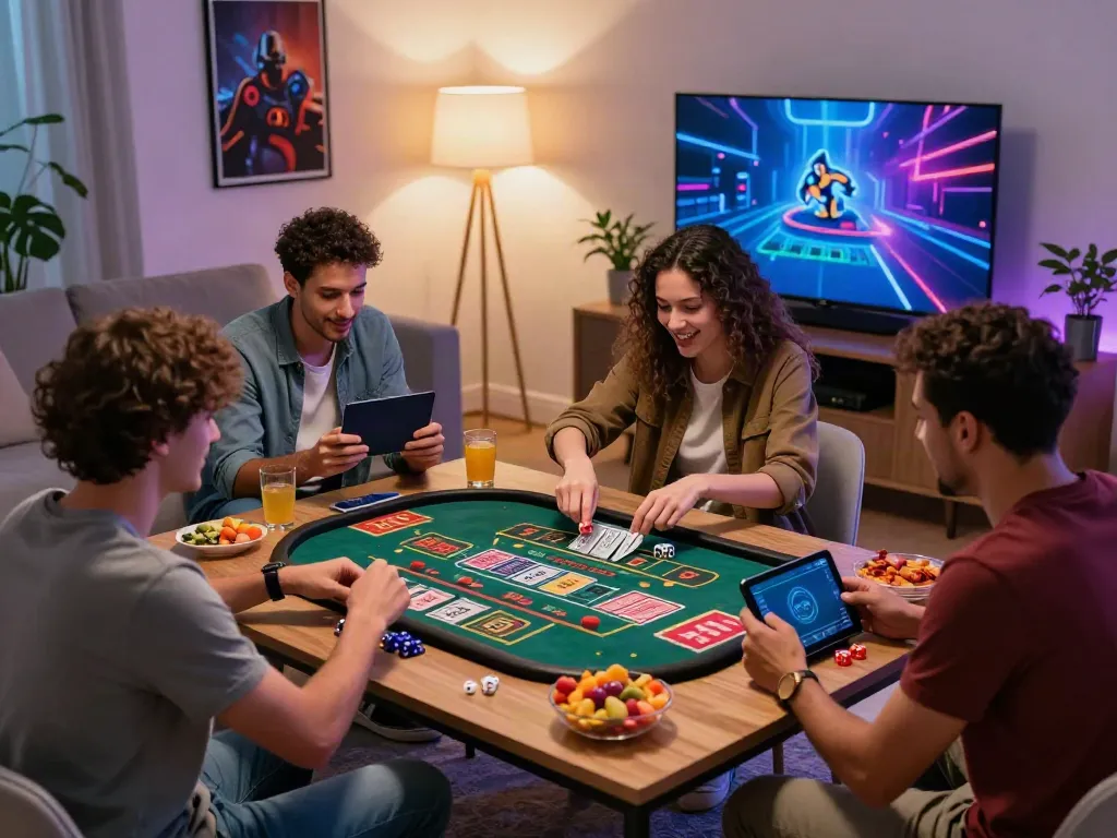 Friends enjoying an online gaming night while exploring credit card casino options.