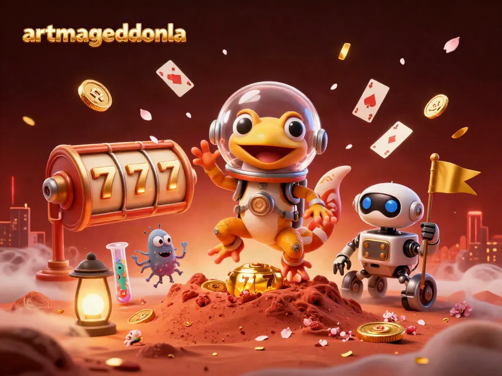 Play thrilling games at artmageddonla with a Martian gecko and a robot exploring an exciting casino.