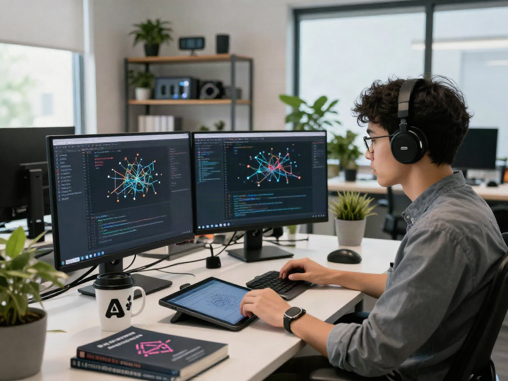 Creative tech workspace with spicy ai development tools and vibrant decor.