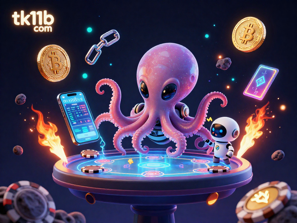 Engage with thrilling games at tk11b com, featuring a vibrant alien octopus at a poker table.