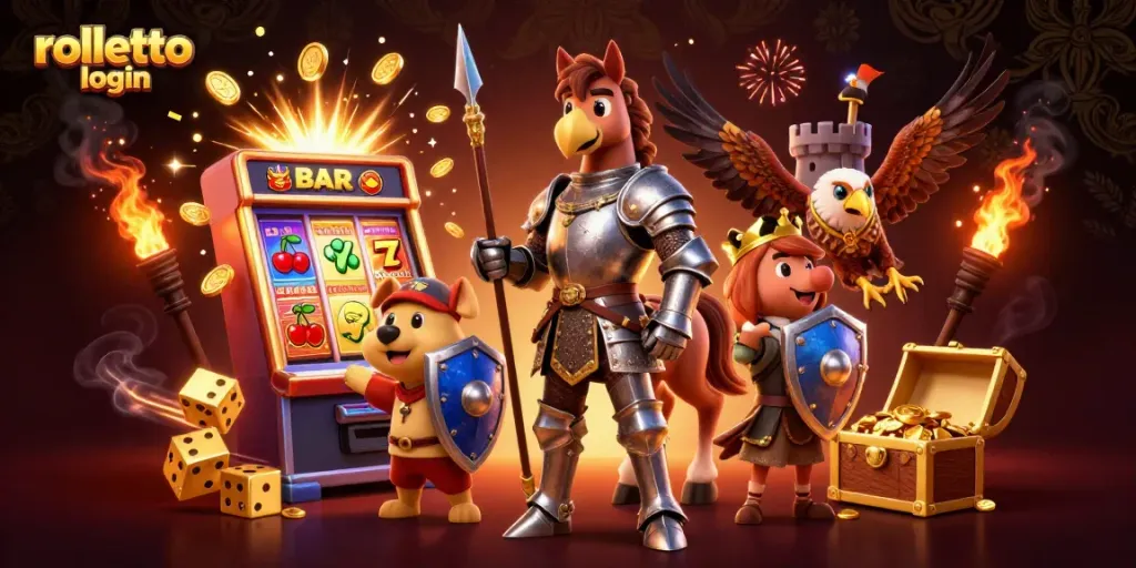 Join the rolletto login adventure with gaming knights amidst a vibrant jackpot explosion.