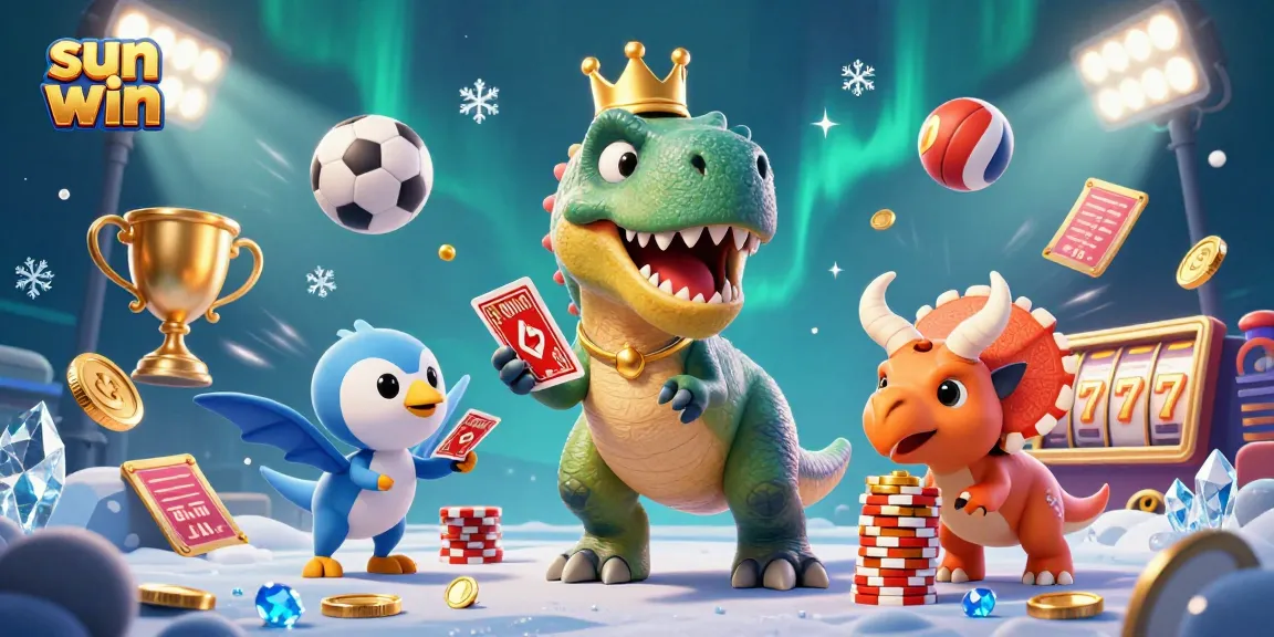 Experience winning moments with sun win as T-Rex and friends engage in a game-filled adventure.