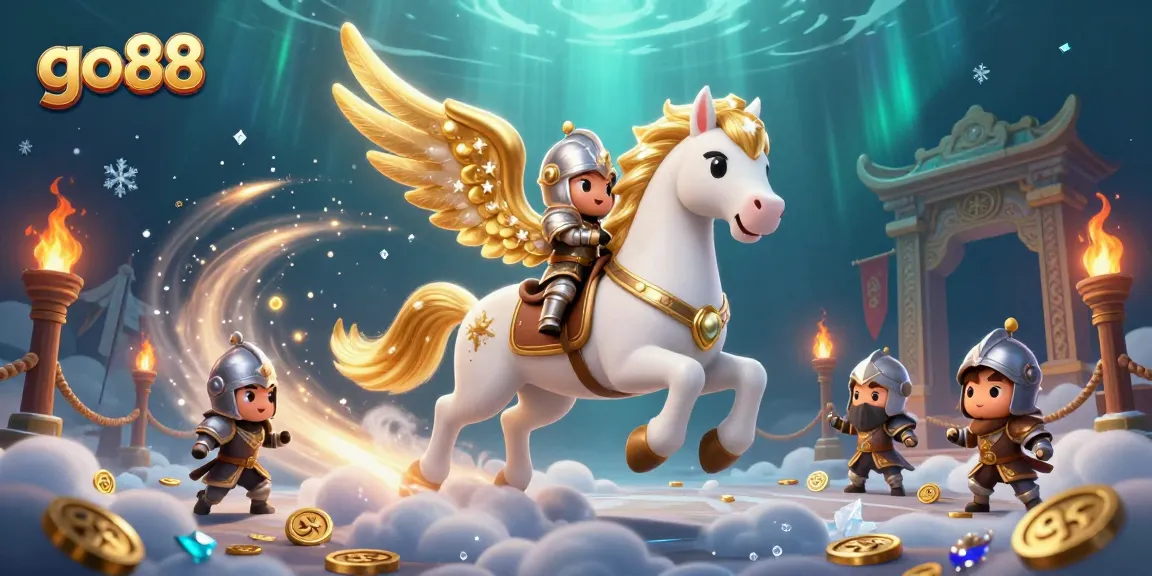 Experience exciting adventures playing go 88 with a magical knight on a celestial horse and casino elements.